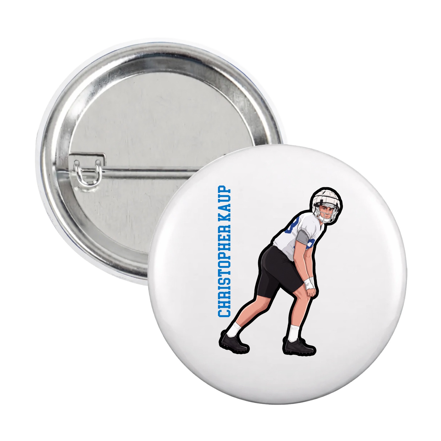 Game Day Button — Name Vertical in White