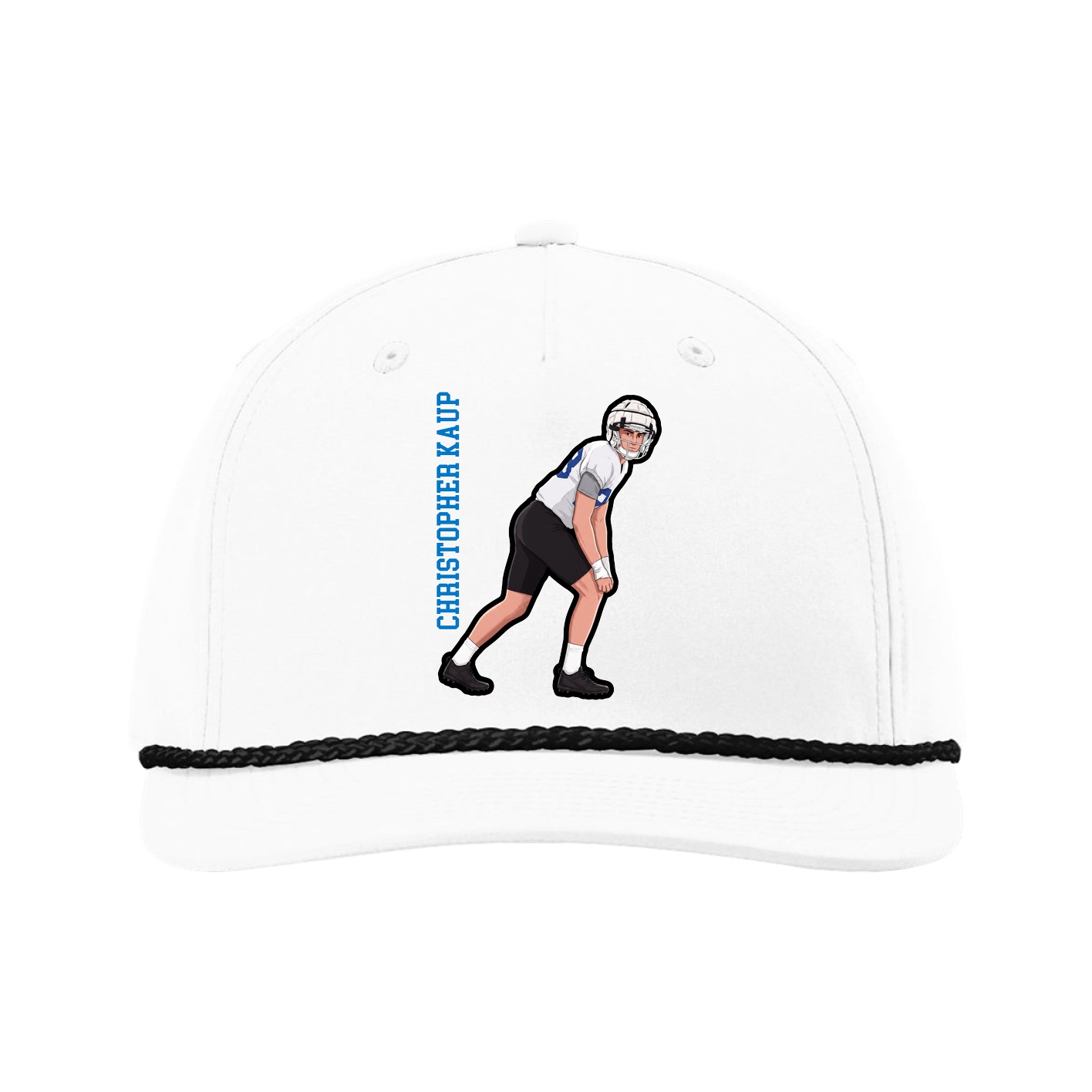 Five-Panel Classic Rope Cap — Name Vertical in White