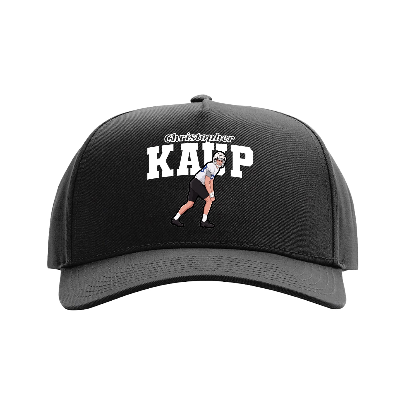 Full Fabric Five-Panel Champ Cap — Name Arch in Black