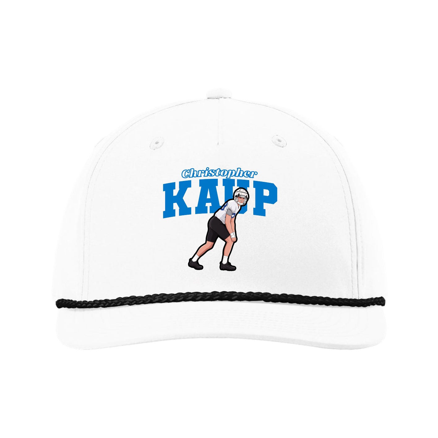 Five-Panel Classic Rope Cap — Name Arch in White
