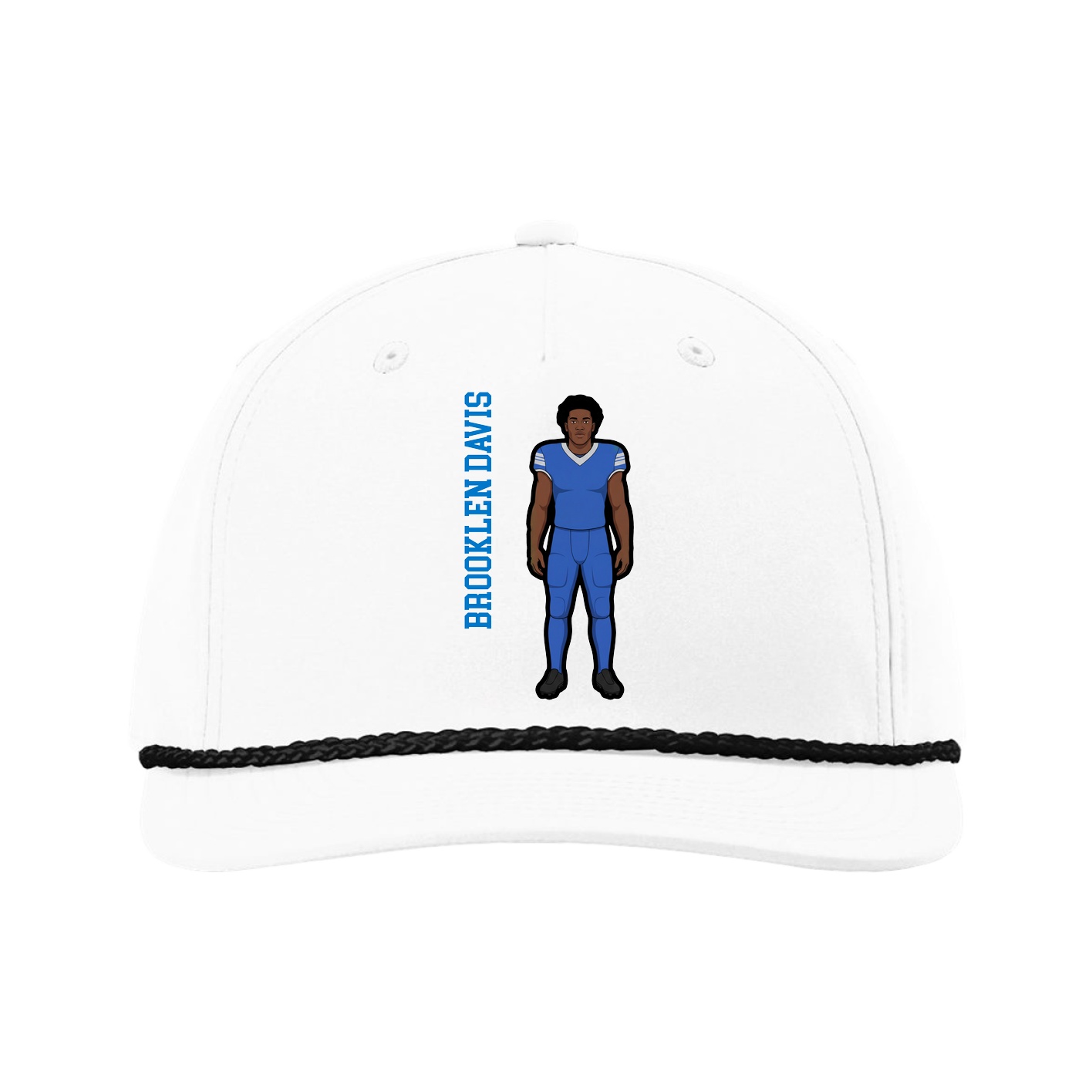 Five-Panel Classic Rope Cap — Name Vertical in White