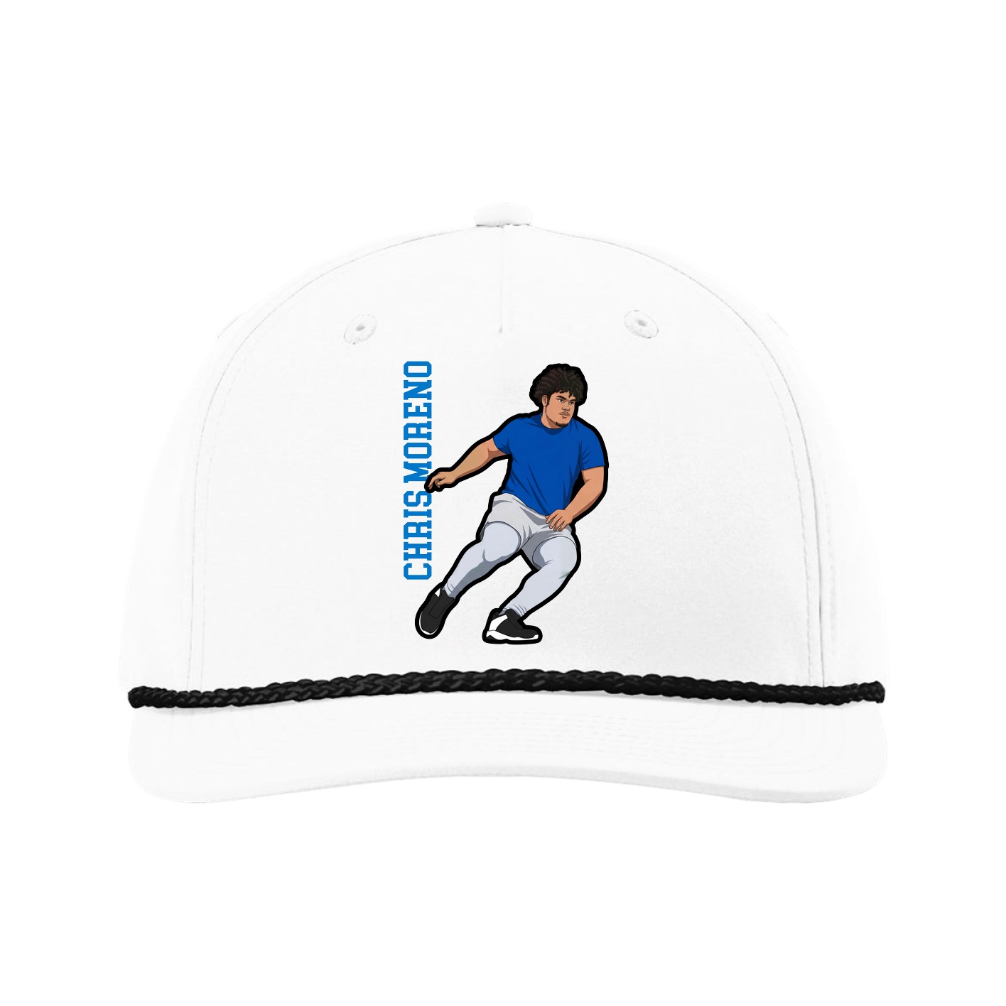 Five-Panel Classic Rope Cap — Name Vertical in White