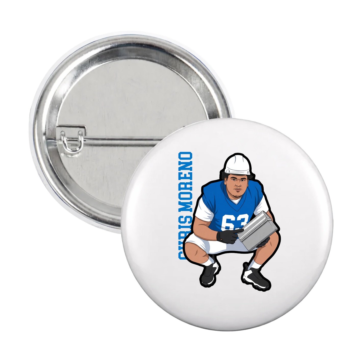 Game Day Button — Name Vertical in White