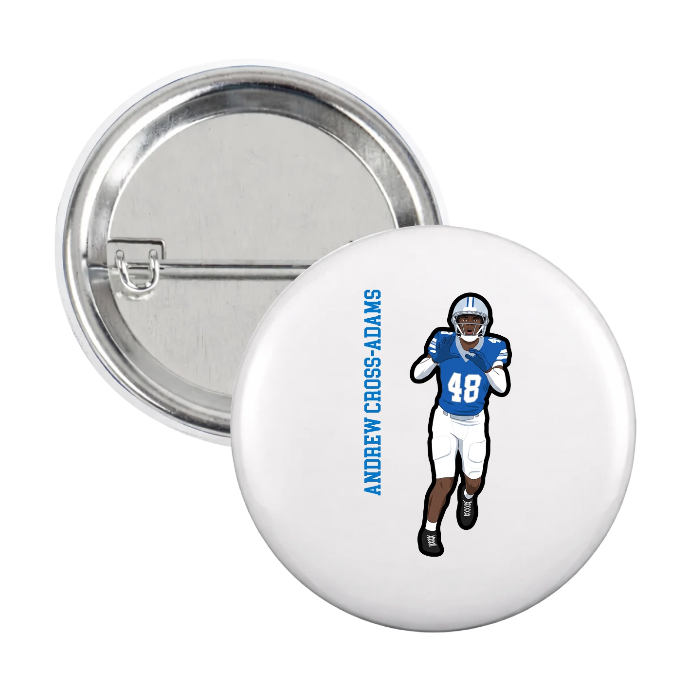 Game Day Button — Name Vertical in White