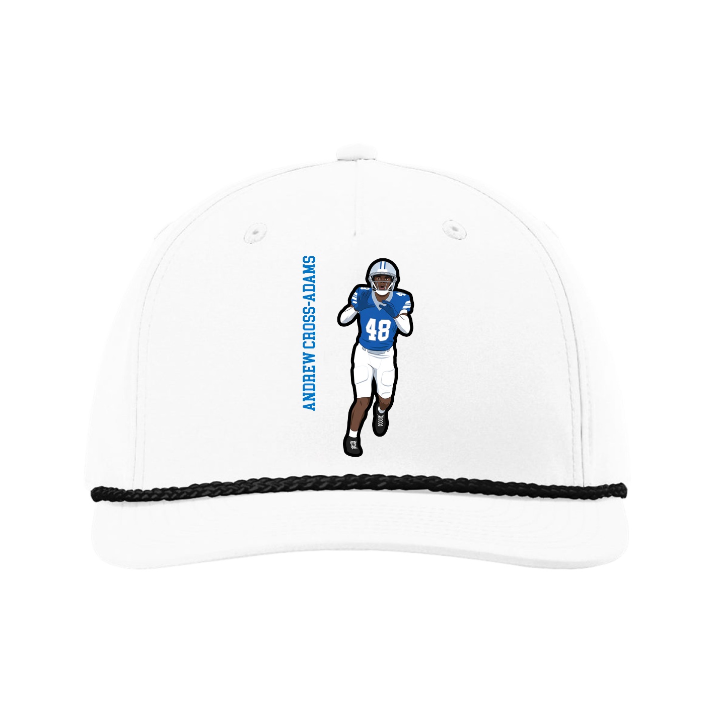 Five-Panel Classic Rope Cap — Name Vertical in White