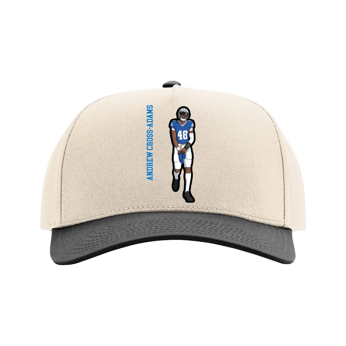 Full Fabric Five-Panel Champ Cap — Name Vertical in Cream/Black