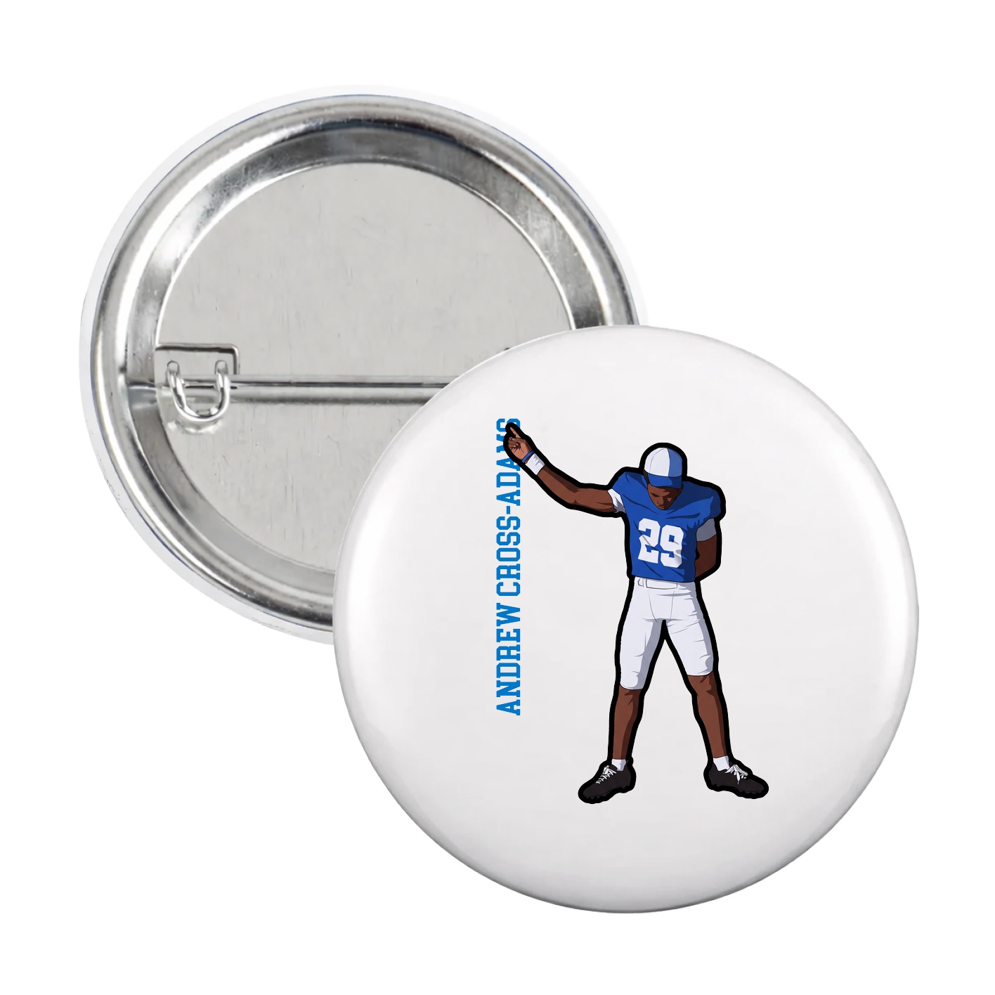 Game Day Button — Name Vertical in White