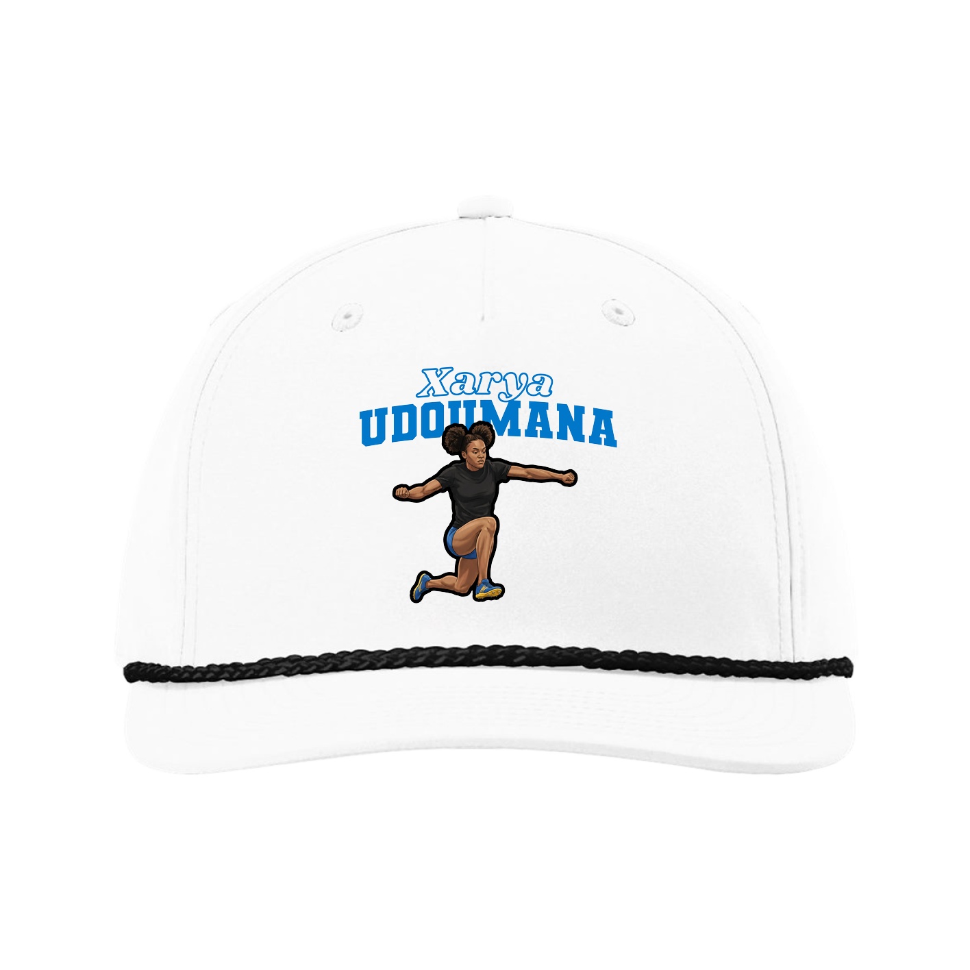 Five-Panel Classic Rope Cap — Name Arch in White