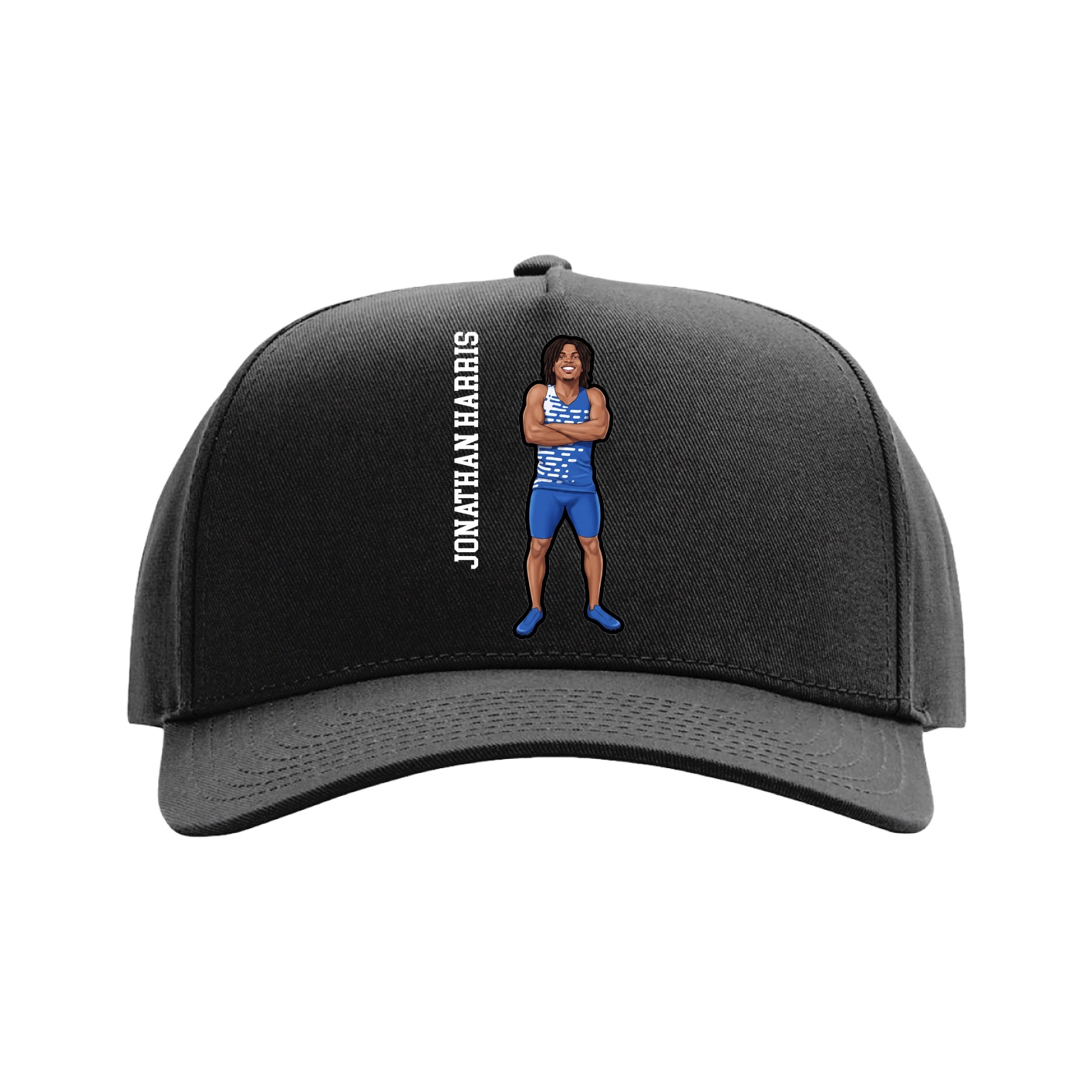 Full Fabric Five-Panel Champ Cap — Name Vertical in Black