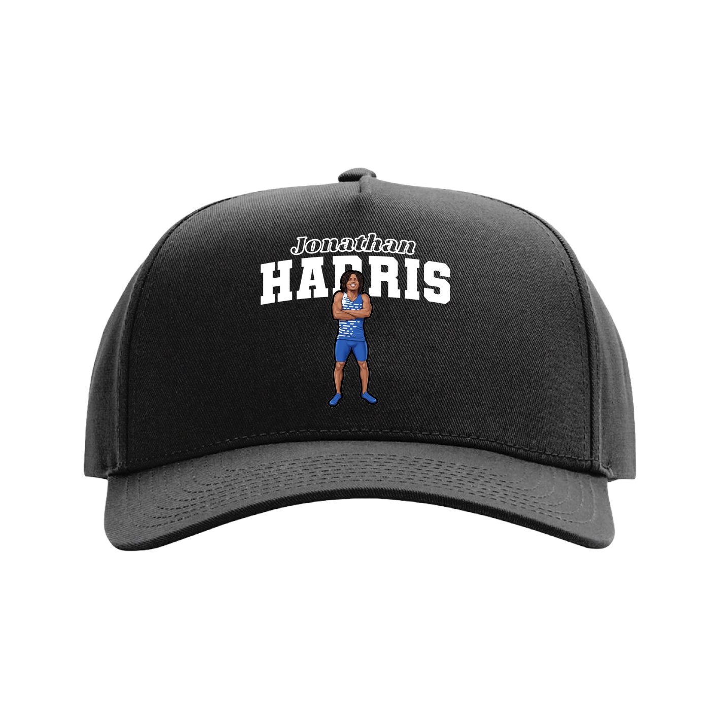 Full Fabric Five-Panel Champ Cap — Name Arch in Black