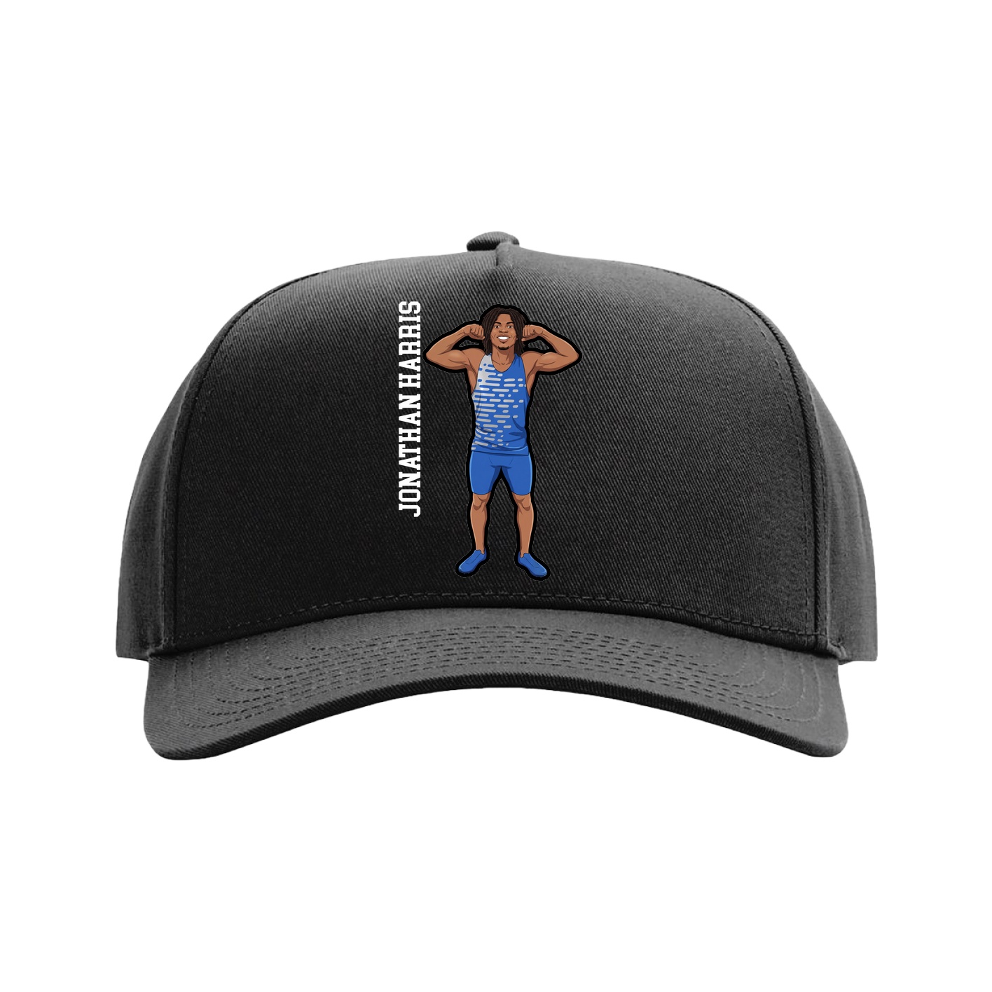 Full Fabric Five-Panel Champ Cap — Name Vertical in Black