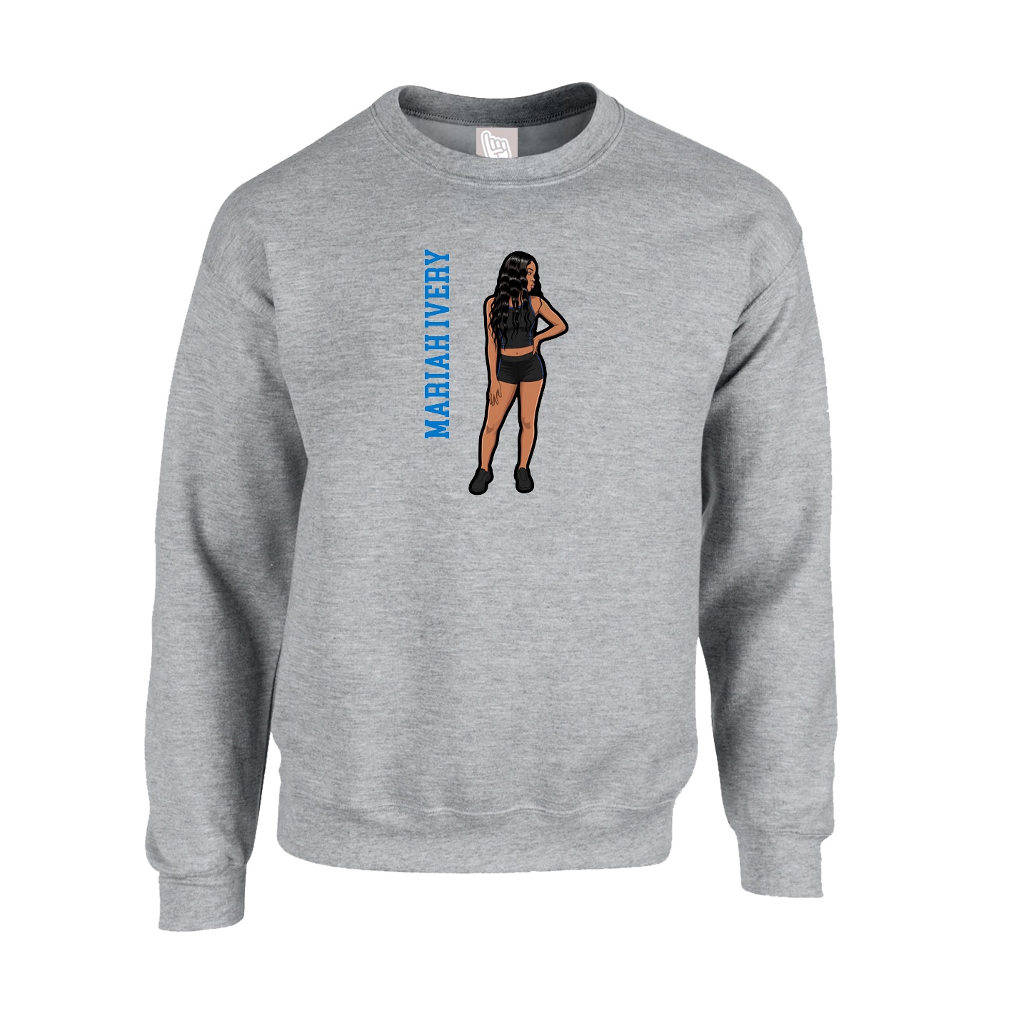 Fleece Crew — Name Vertical in Grey