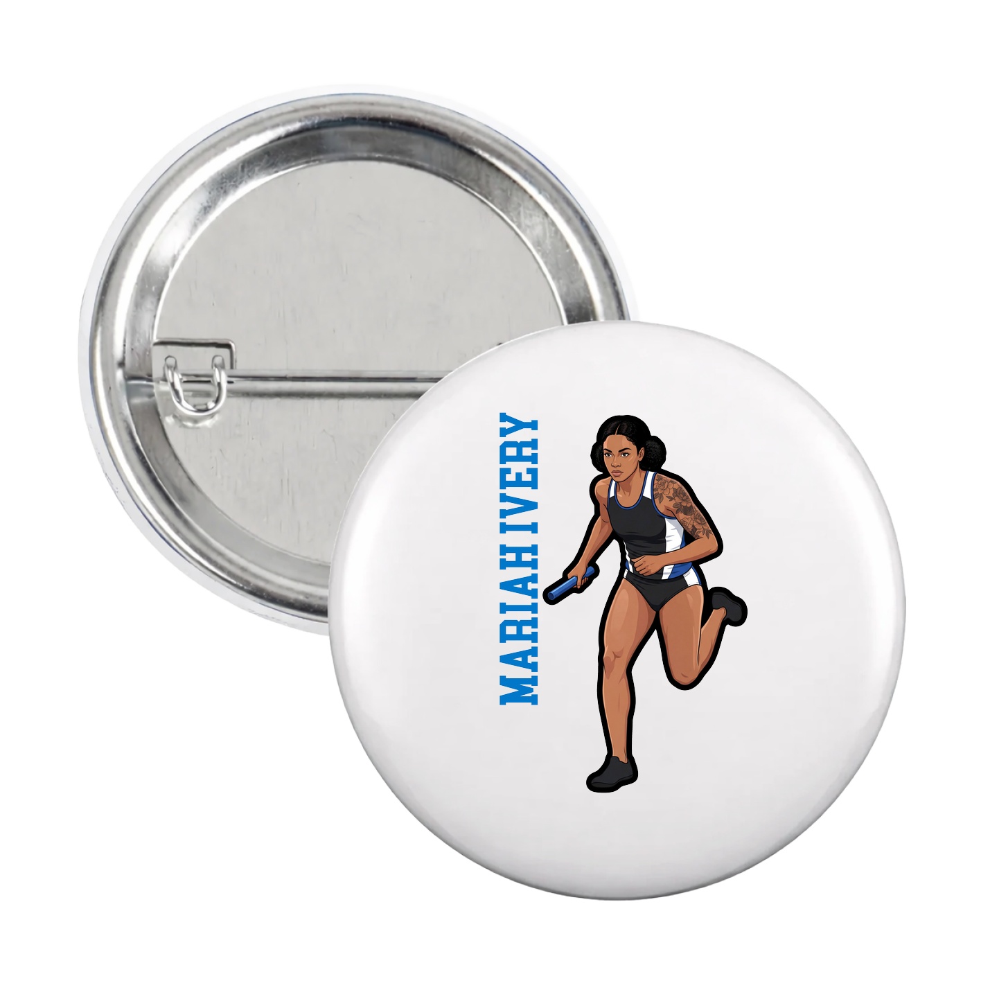 Game Day Button — Name Vertical in White