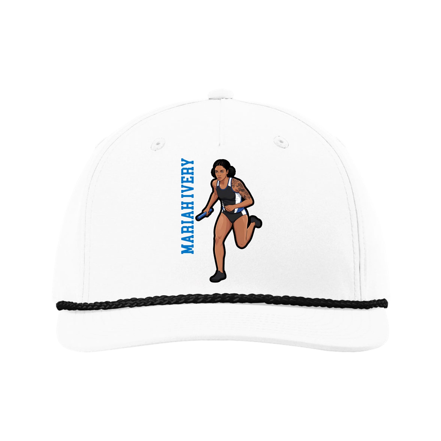 Five-Panel Classic Rope Cap — Name Vertical in White