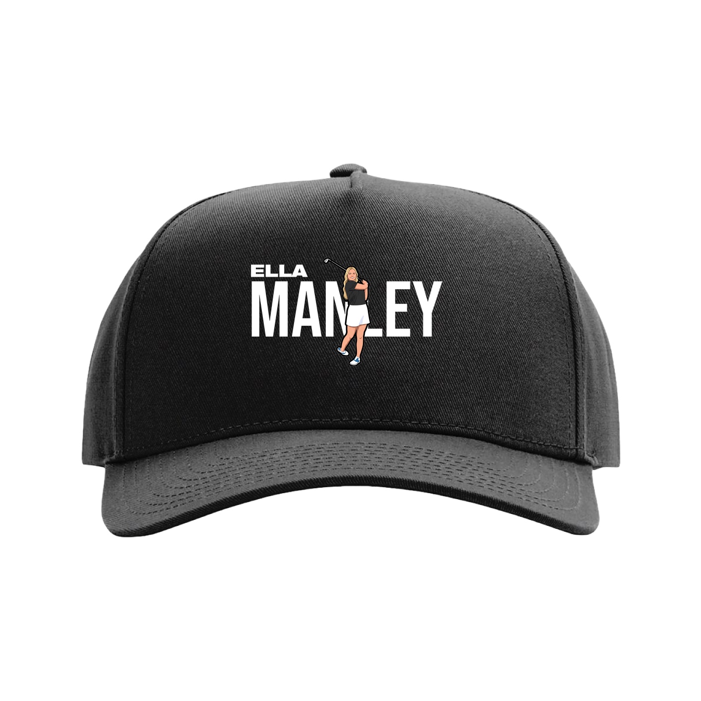 Full Fabric Five-Panel Champ Cap — Player Name in Black