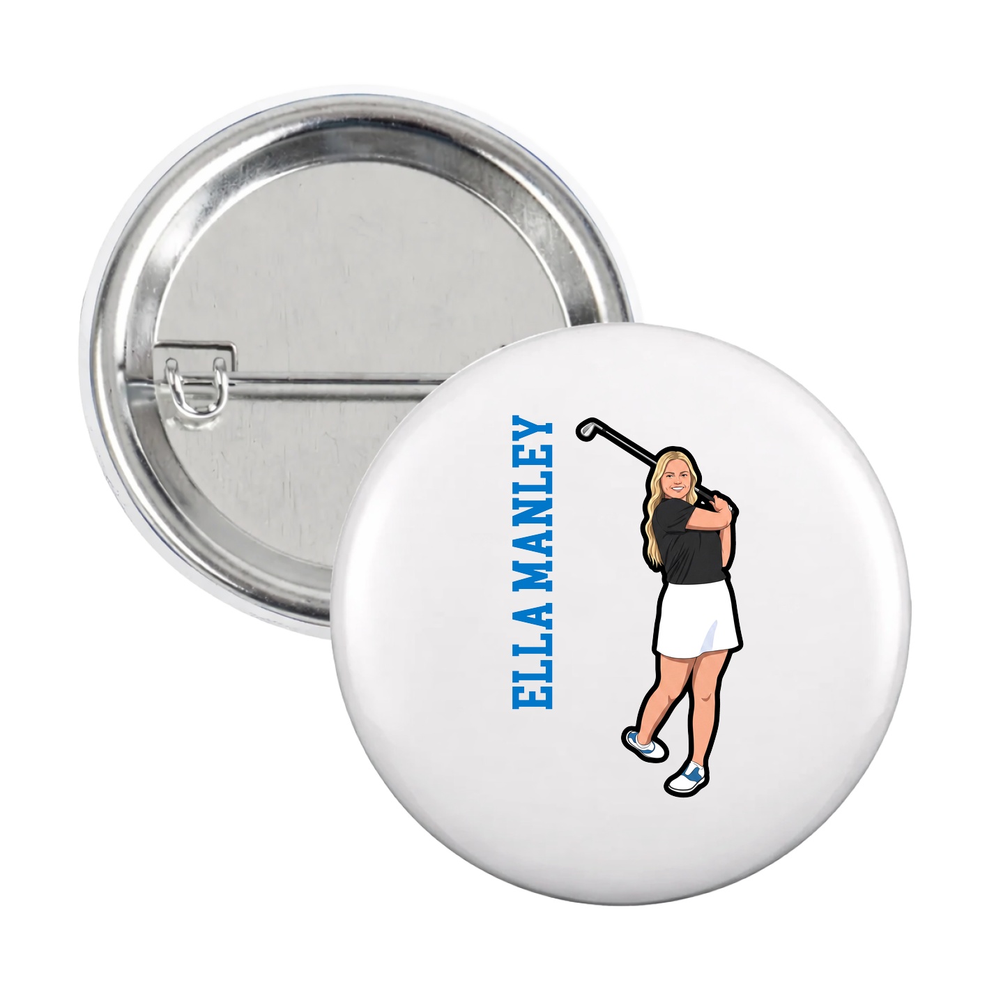 Game Day Button — Name Vertical in White