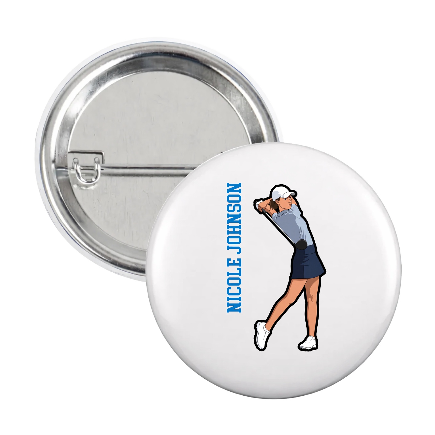 Game Day Button — Name Vertical in White