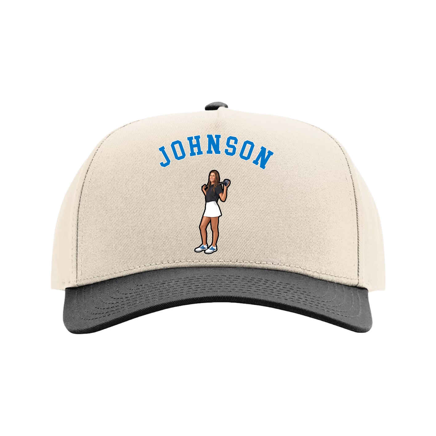 Full Fabric Five-Panel Champ Cap — Shirsey Arch in Cream/Black