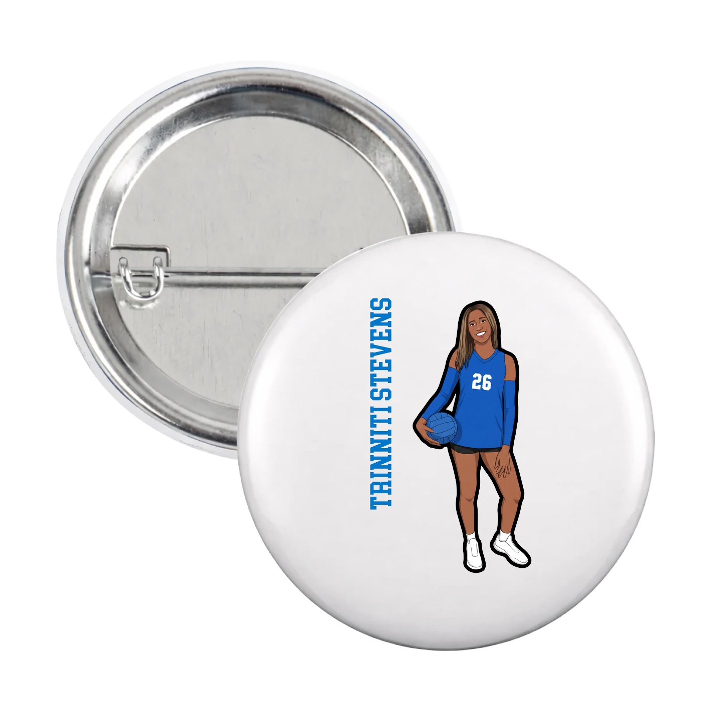 Game Day Button — Name Vertical in White