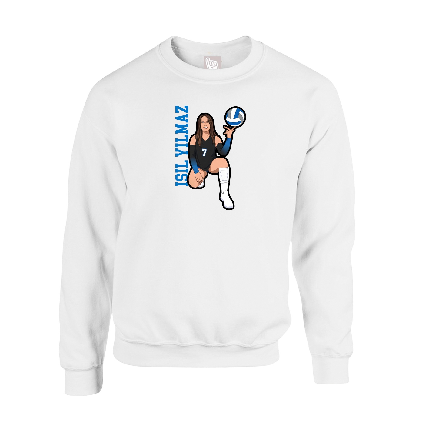 Fleece Crew — Name Vertical in White