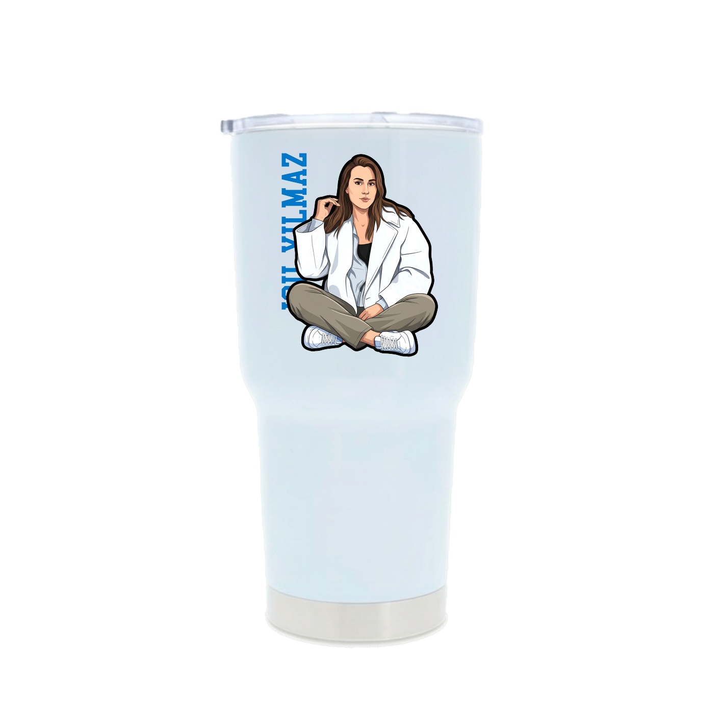 30oz Stainless Steel Tumbler — Name Vertical in White