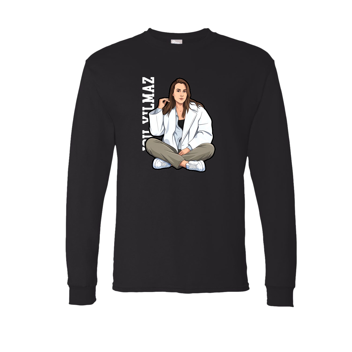 Long Sleeve Tee — Name Vertical in Black