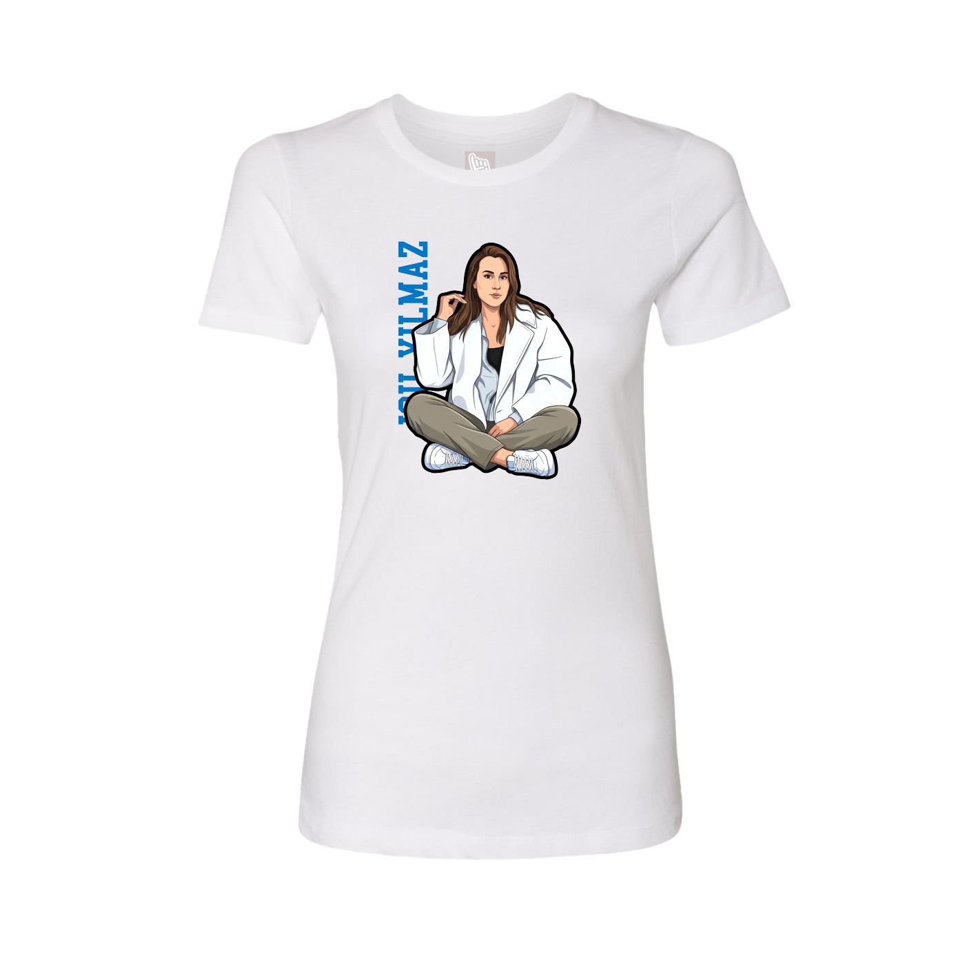 Fitted Women's Tee — Name Vertical in White