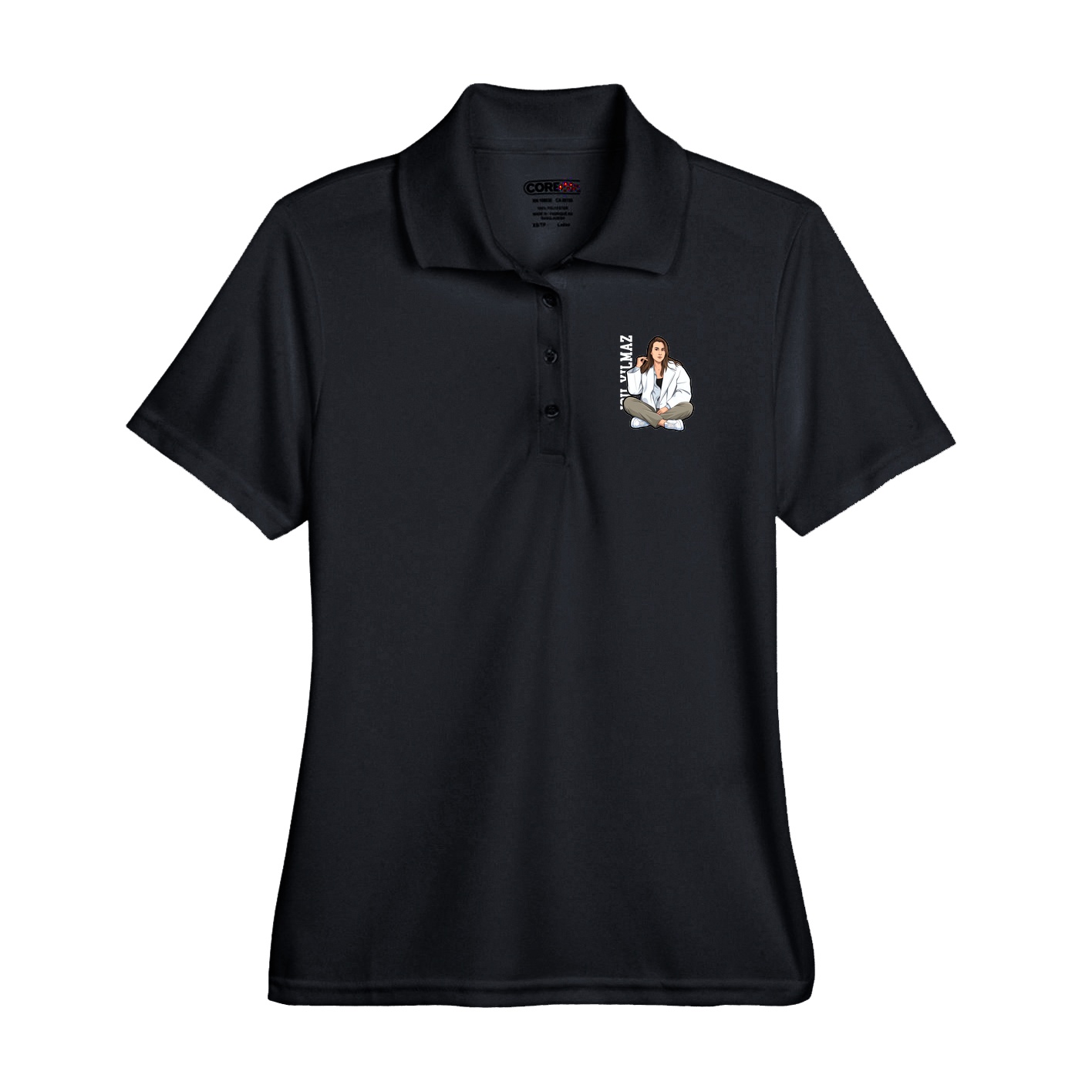 Performance Polo — Name Vertical in Black