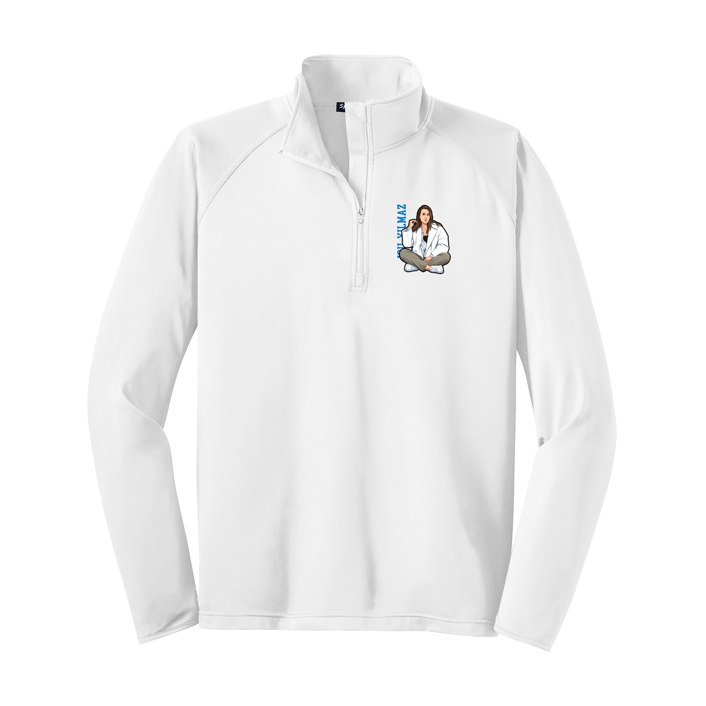 Q-Zip Pullover — Name Vertical in White