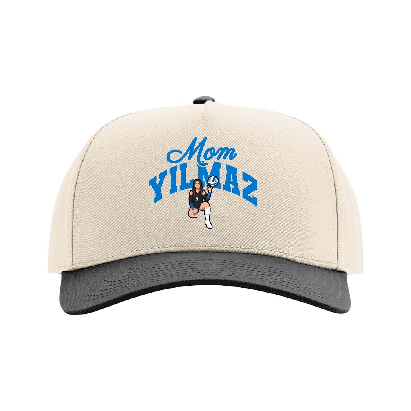 Full Fabric Five-Panel Champ Cap — Mothers Day Arch in Cream/Black