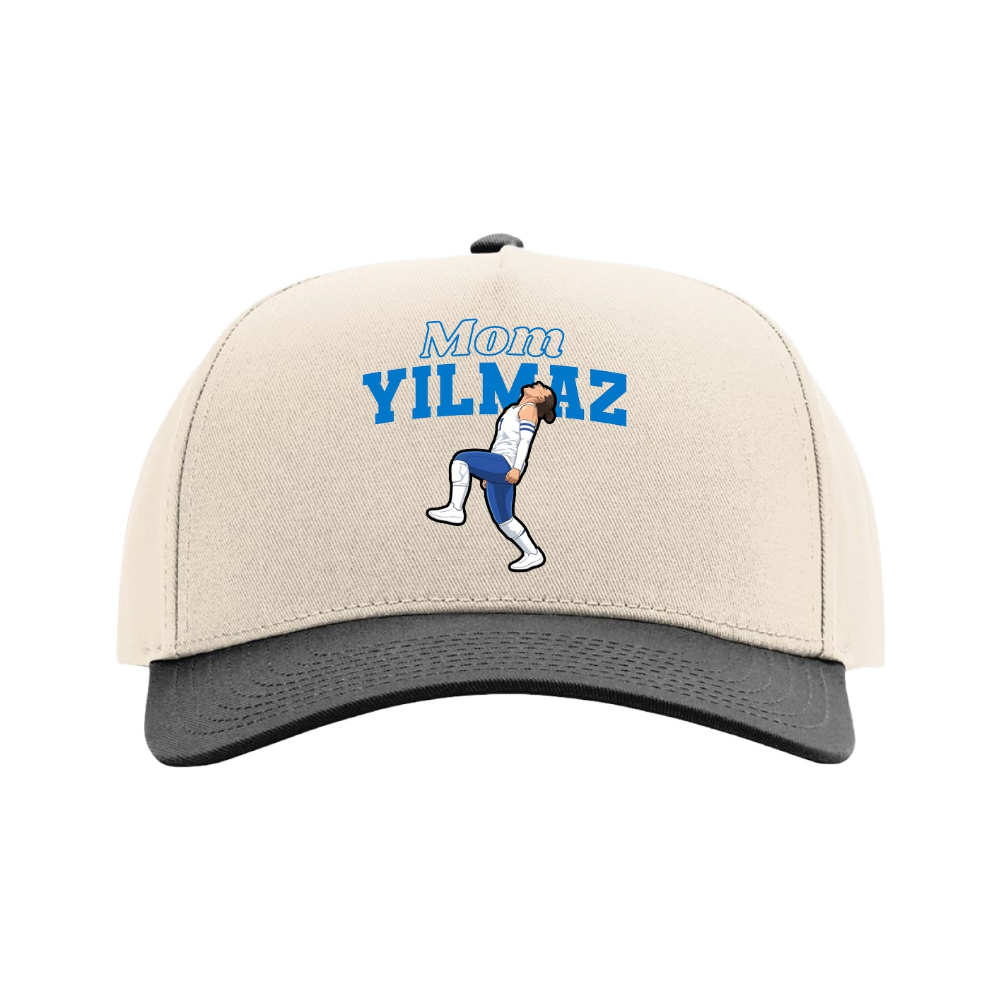 Full Fabric Five-Panel Champ Cap — Mothers Day Block in Cream/Black