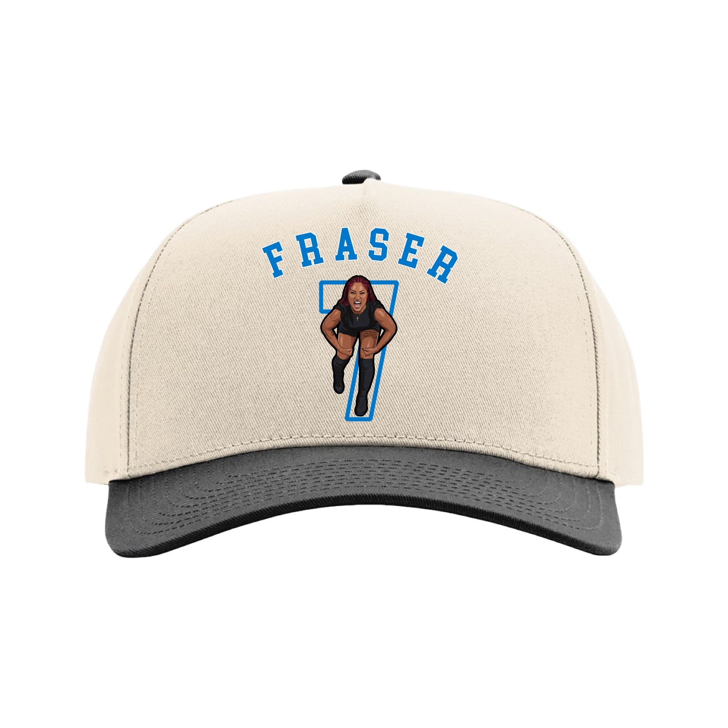 Full Fabric Five-Panel Champ Cap — Shirsey Arch in Cream/Black