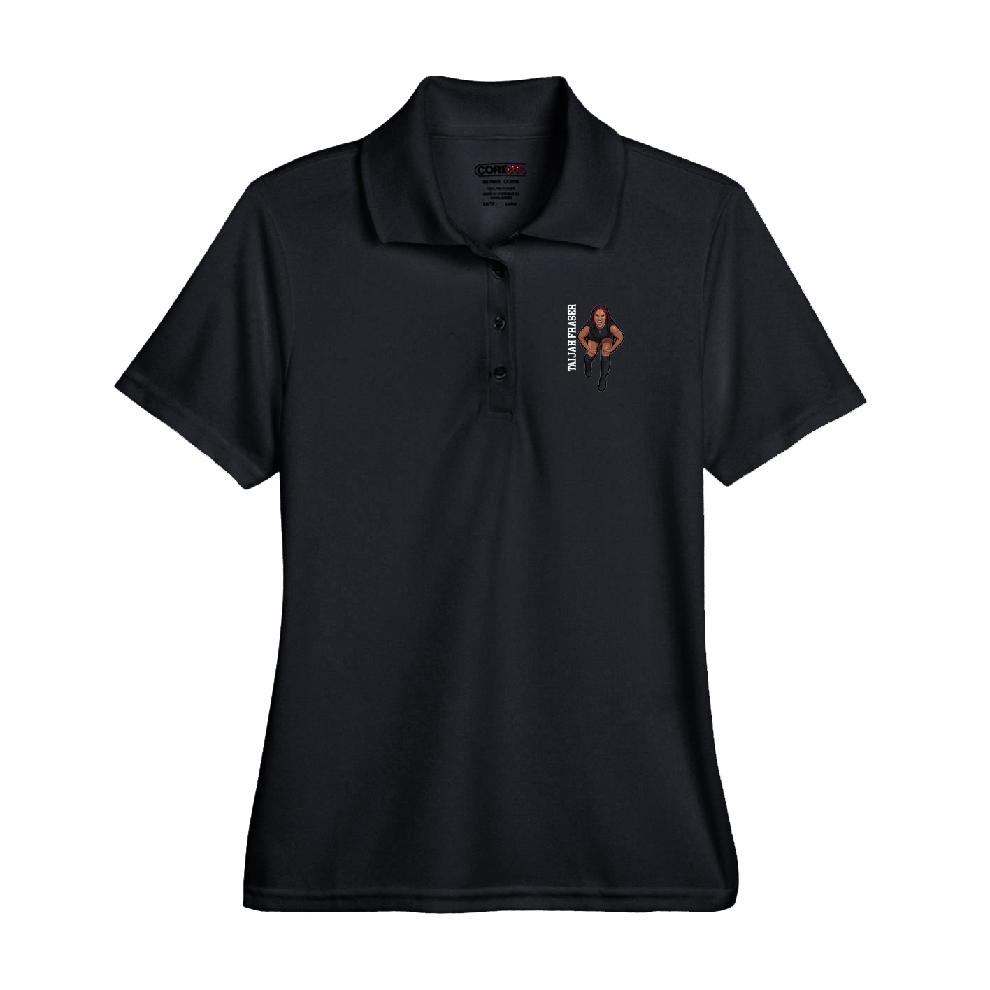 Performance Polo — Name Vertical in Black