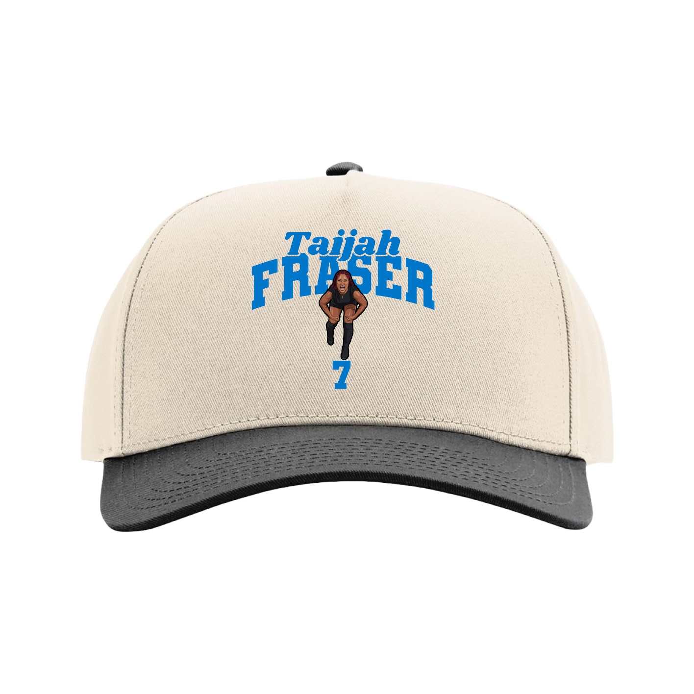 Full Fabric Five-Panel Champ Cap — Signature Arch in Cream/Black
