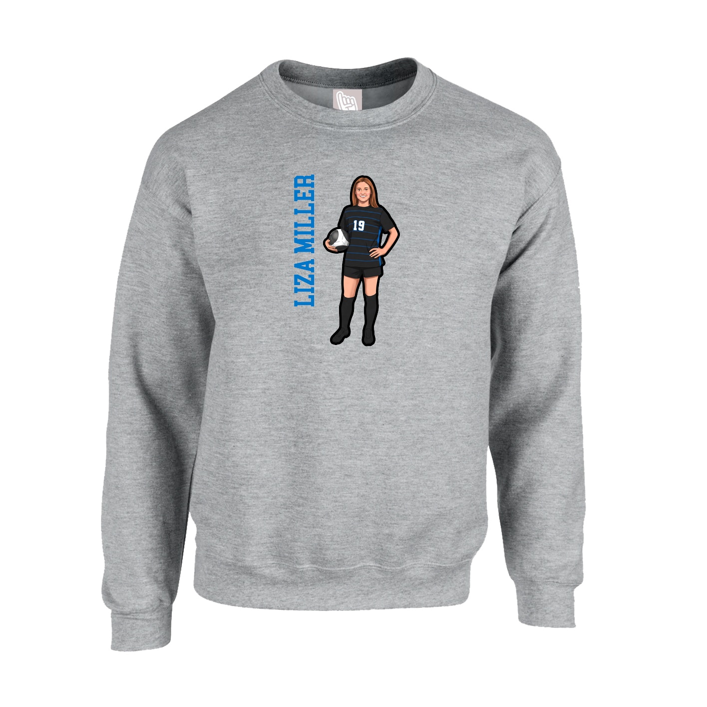 Fleece Crew — Name Vertical in Grey