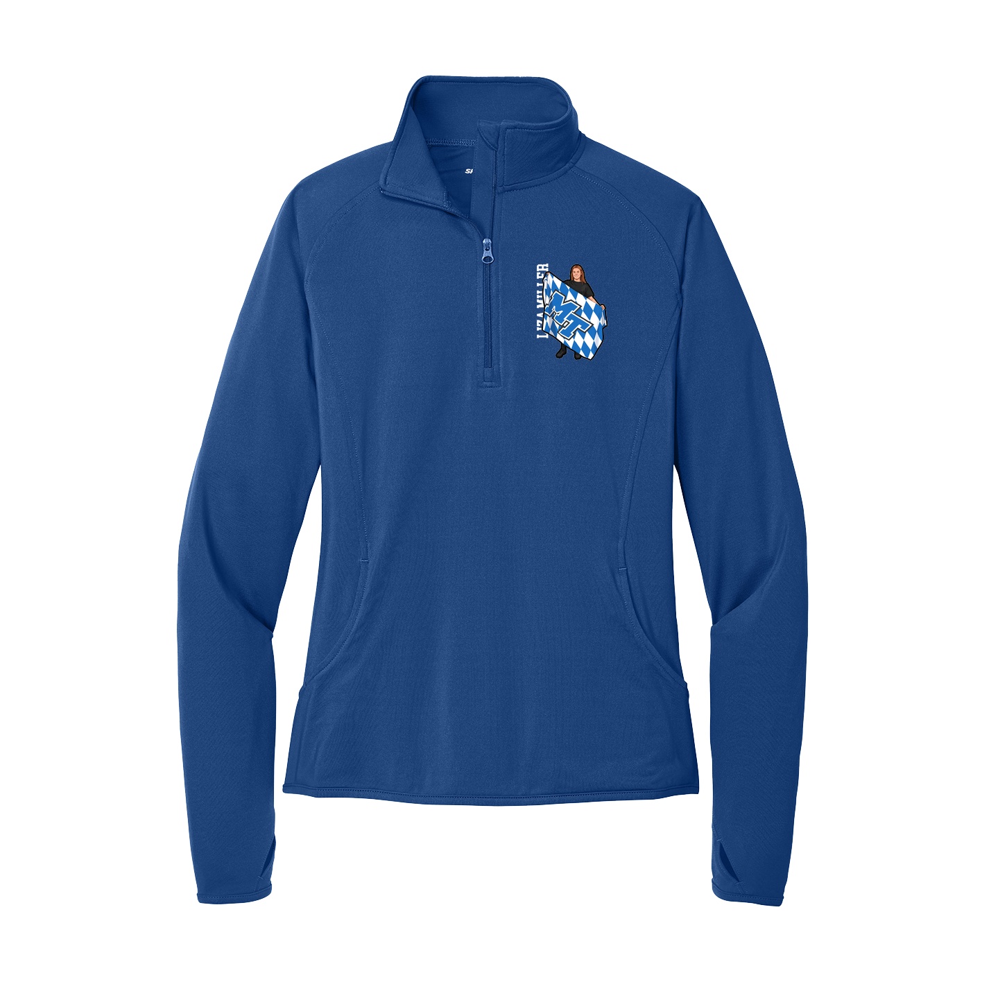 Women's Q-Zip Pullover — Name Vertical in Royal