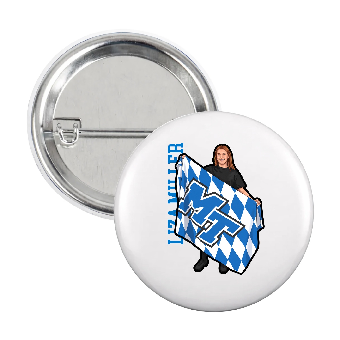 Game Day Button — Name Vertical in White
