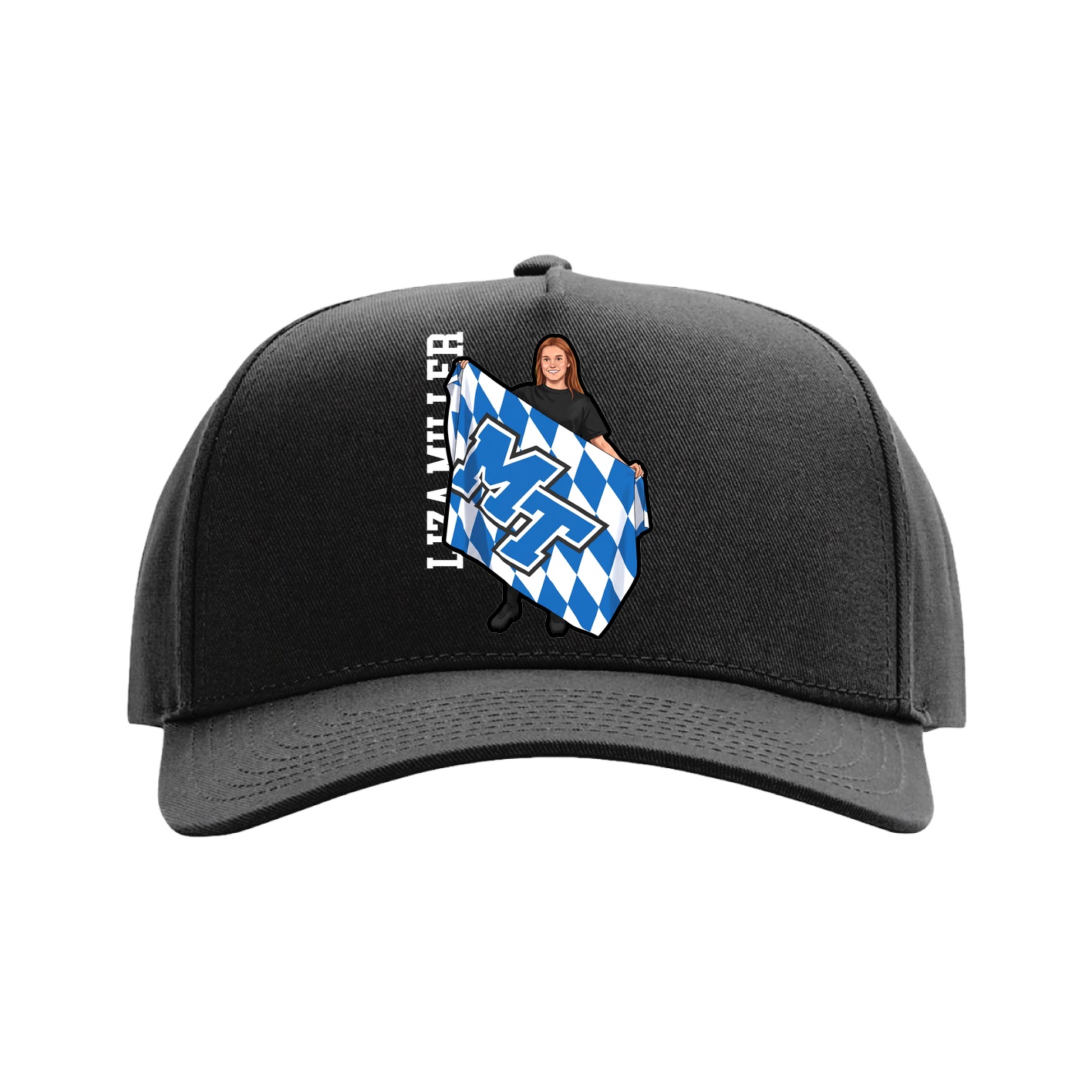 Full Fabric Five-Panel Champ Cap — Name Vertical in Black