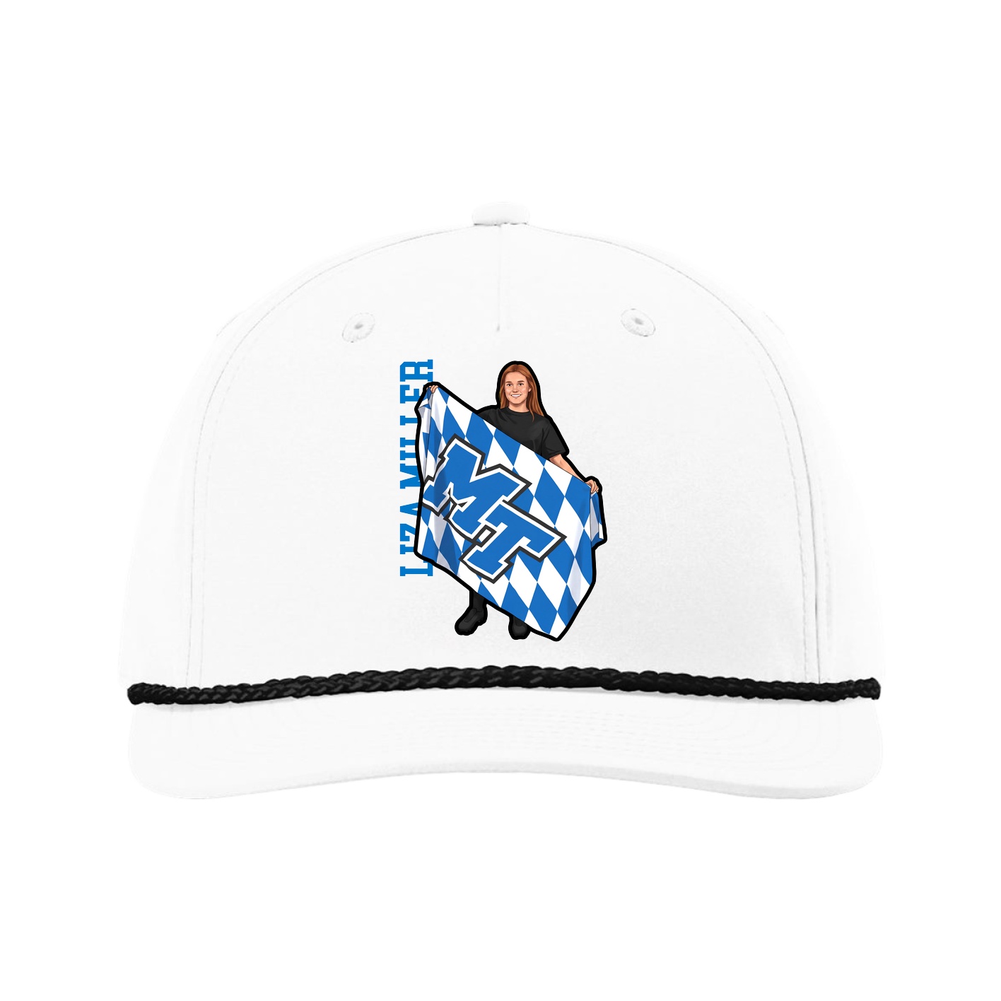 Five-Panel Classic Rope Cap — Name Vertical in White