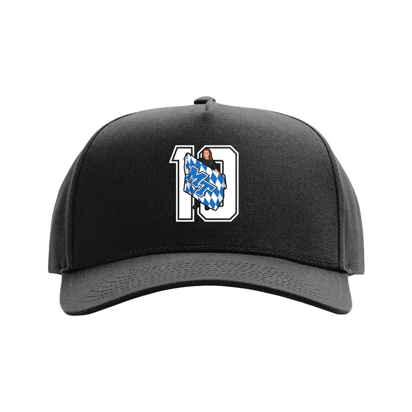 Full Fabric Five-Panel Champ Cap — Number in Black