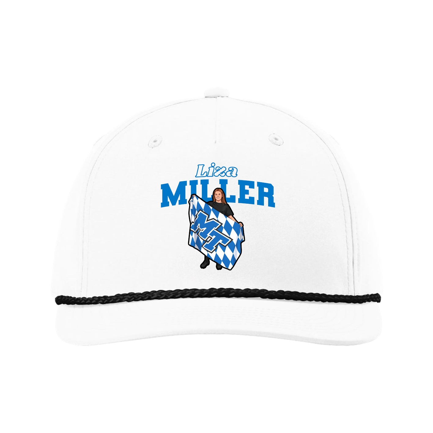 Five-Panel Classic Rope Cap — Name Arch in White
