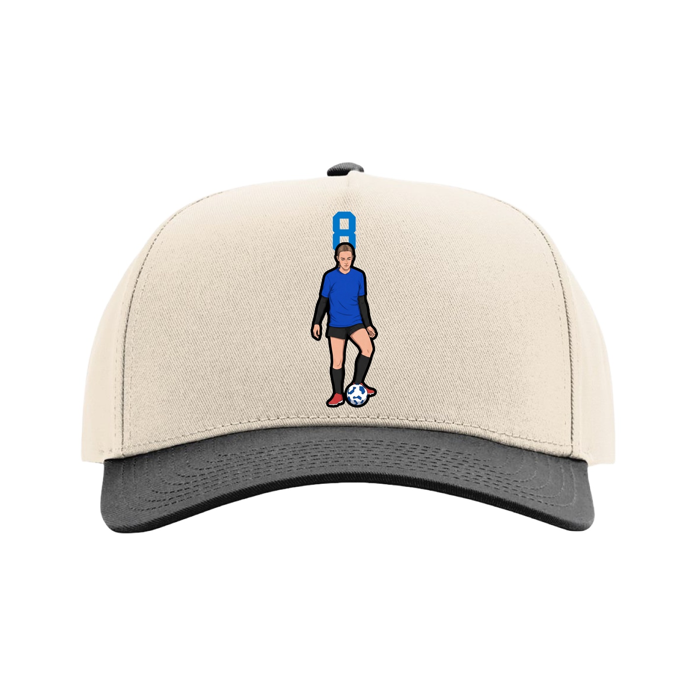 Full Fabric Five-Panel Champ Cap — Number Top in Cream/Black