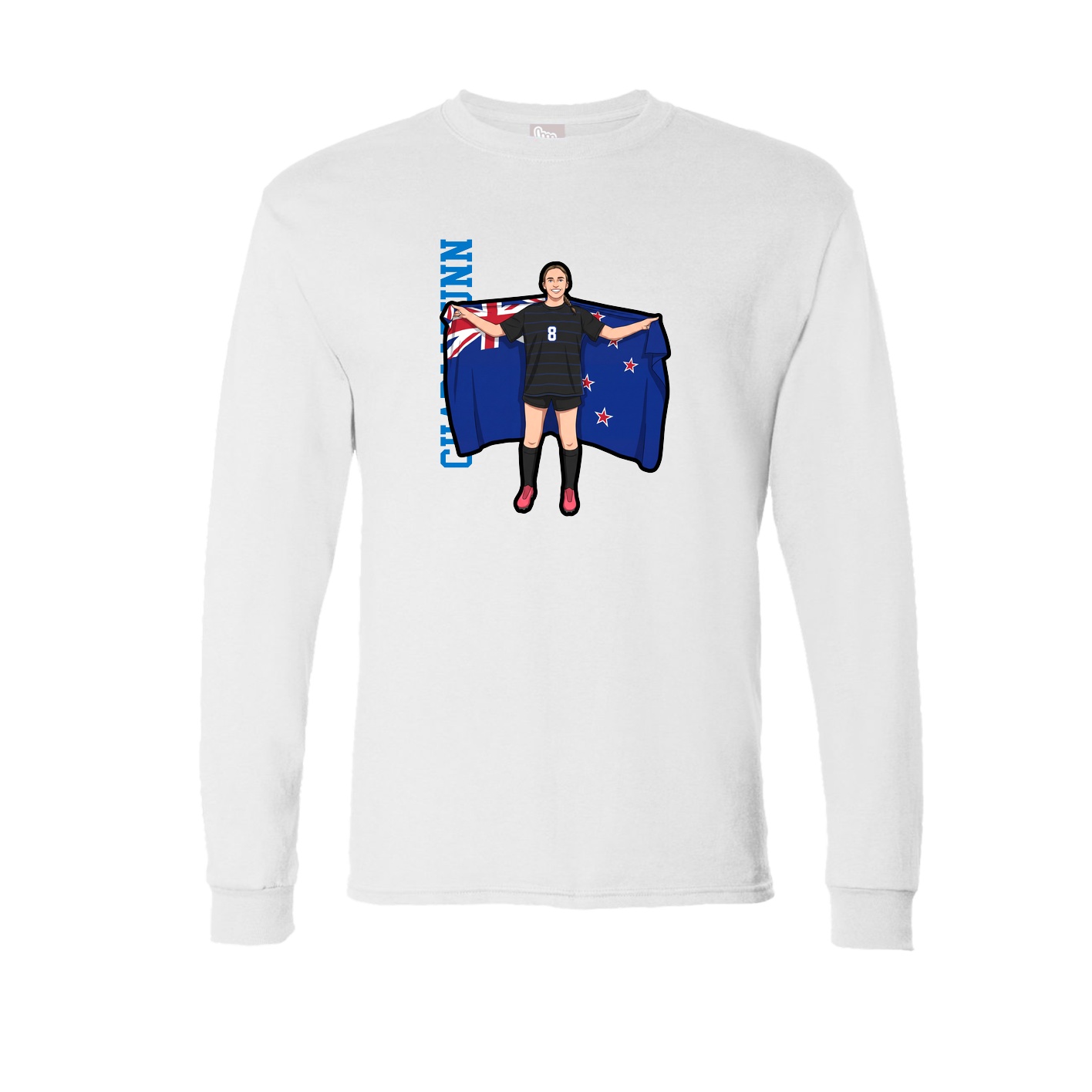 Long Sleeve Tee — Name Vertical in White