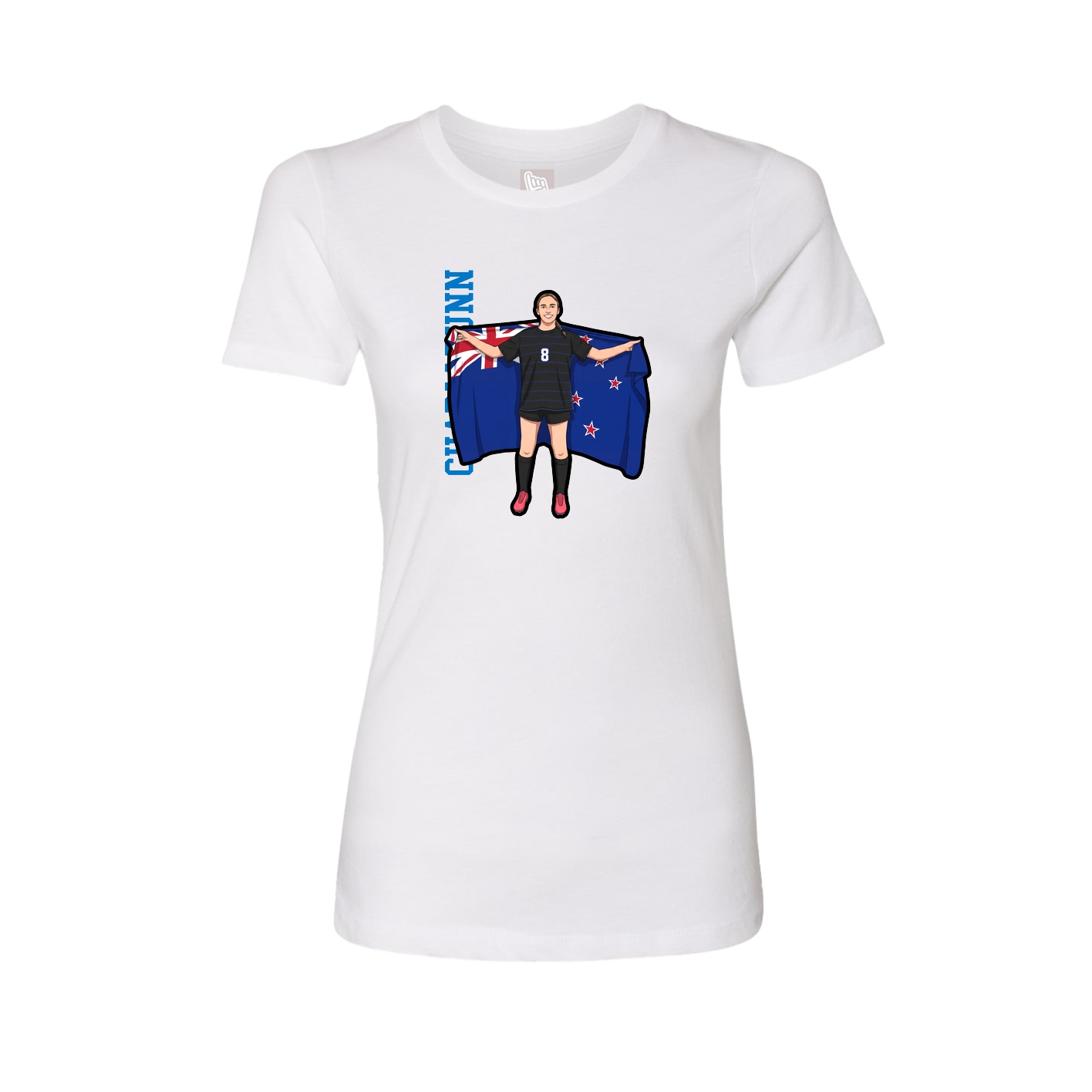 Womens Tee — Name Vertical in White