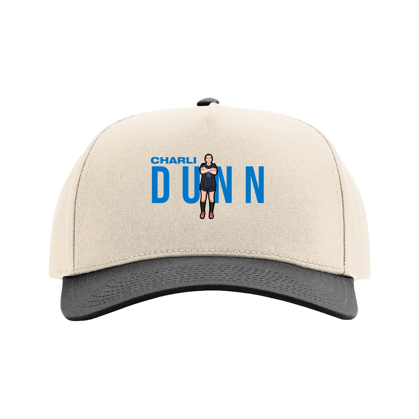 Full Fabric Five-Panel Champ Cap — Player Name in Cream/Black