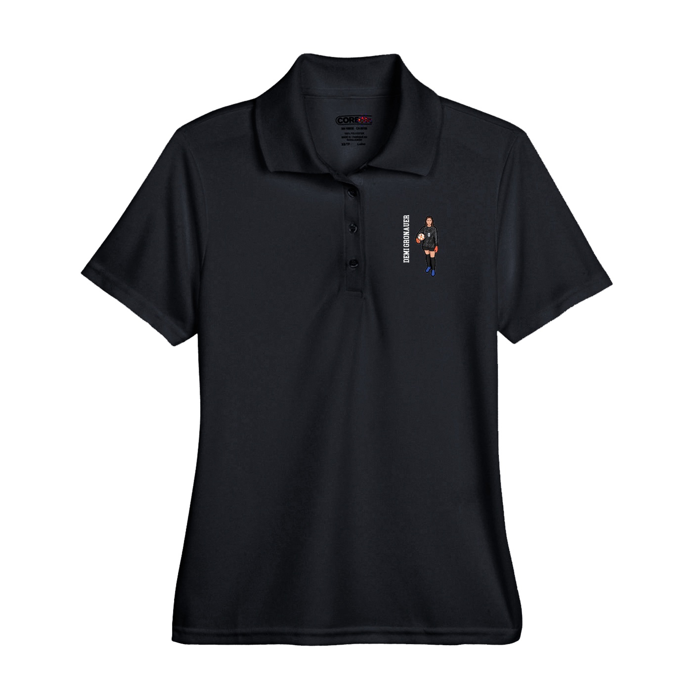 Performance Polo — Name Vertical in Black