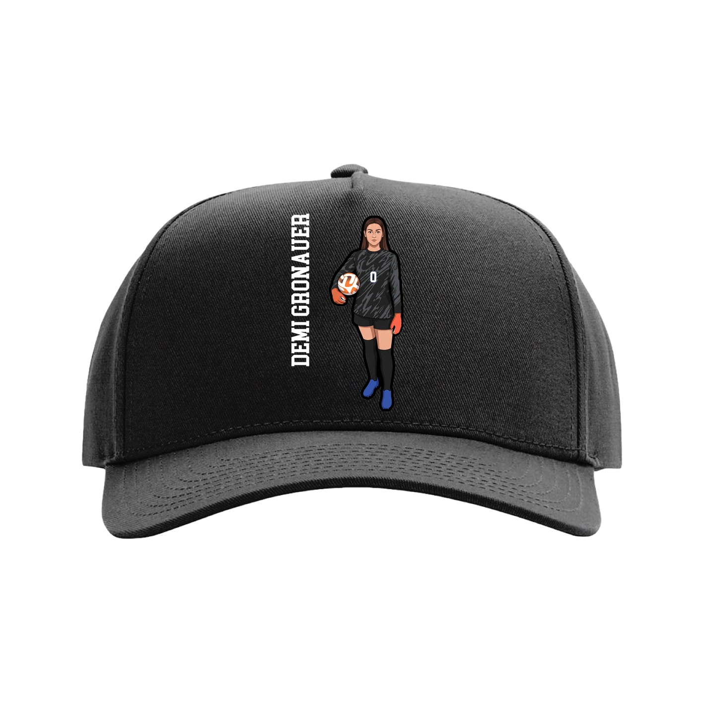 Full Fabric Five-Panel Champ Cap — Name Vertical in Black