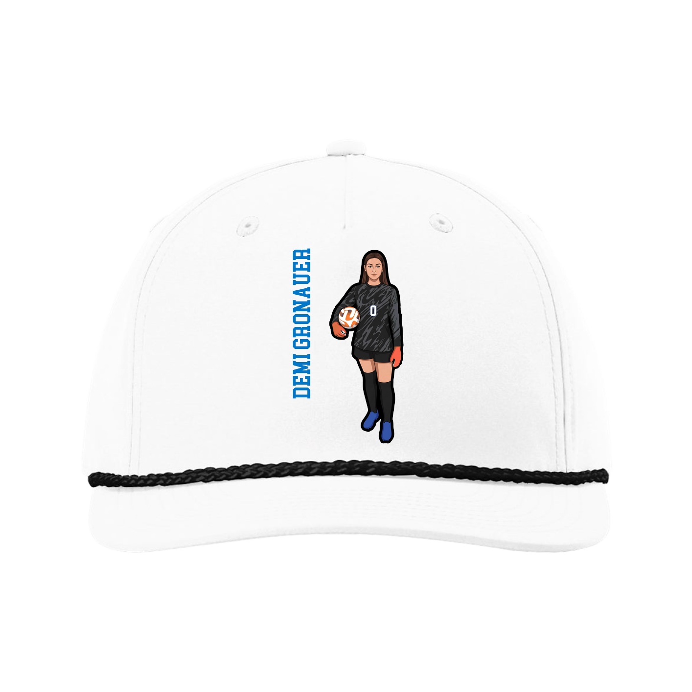 Five-Panel Classic Rope Cap — Name Vertical in White