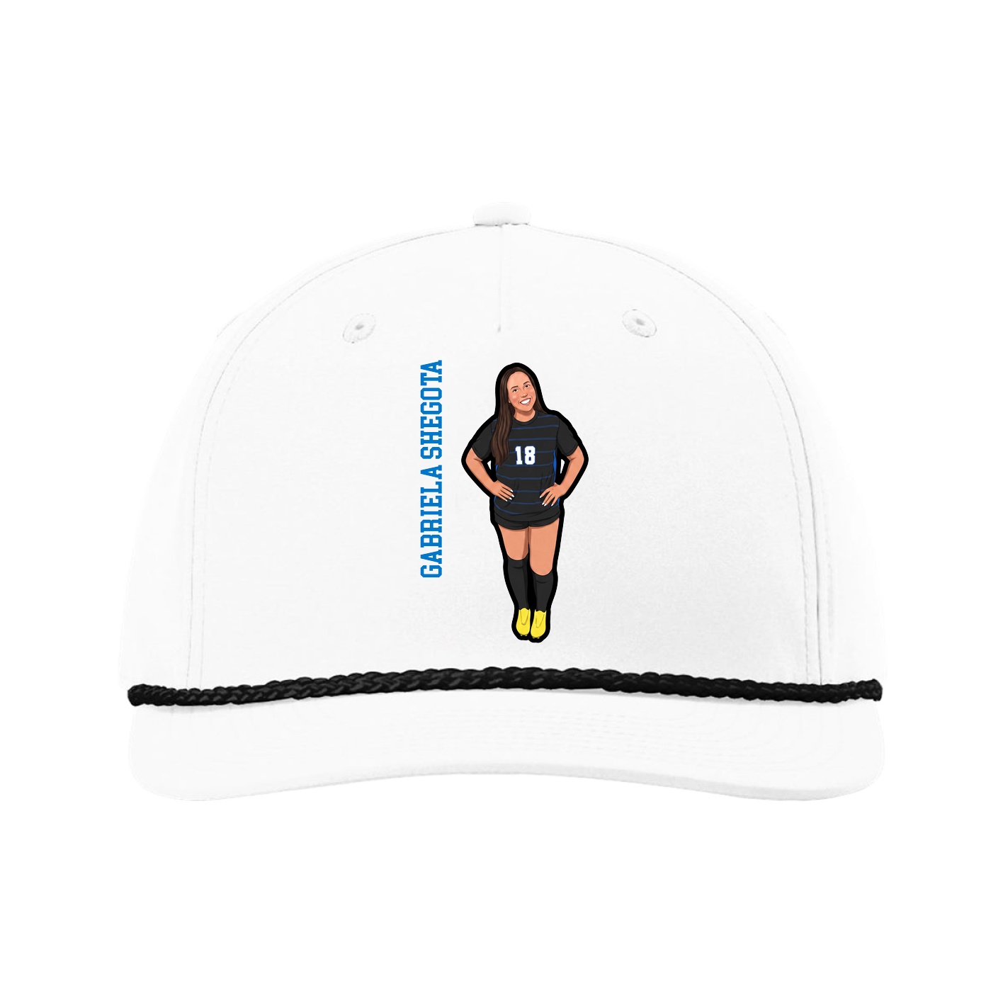 Five-Panel Classic Rope Cap — Name Vertical in White