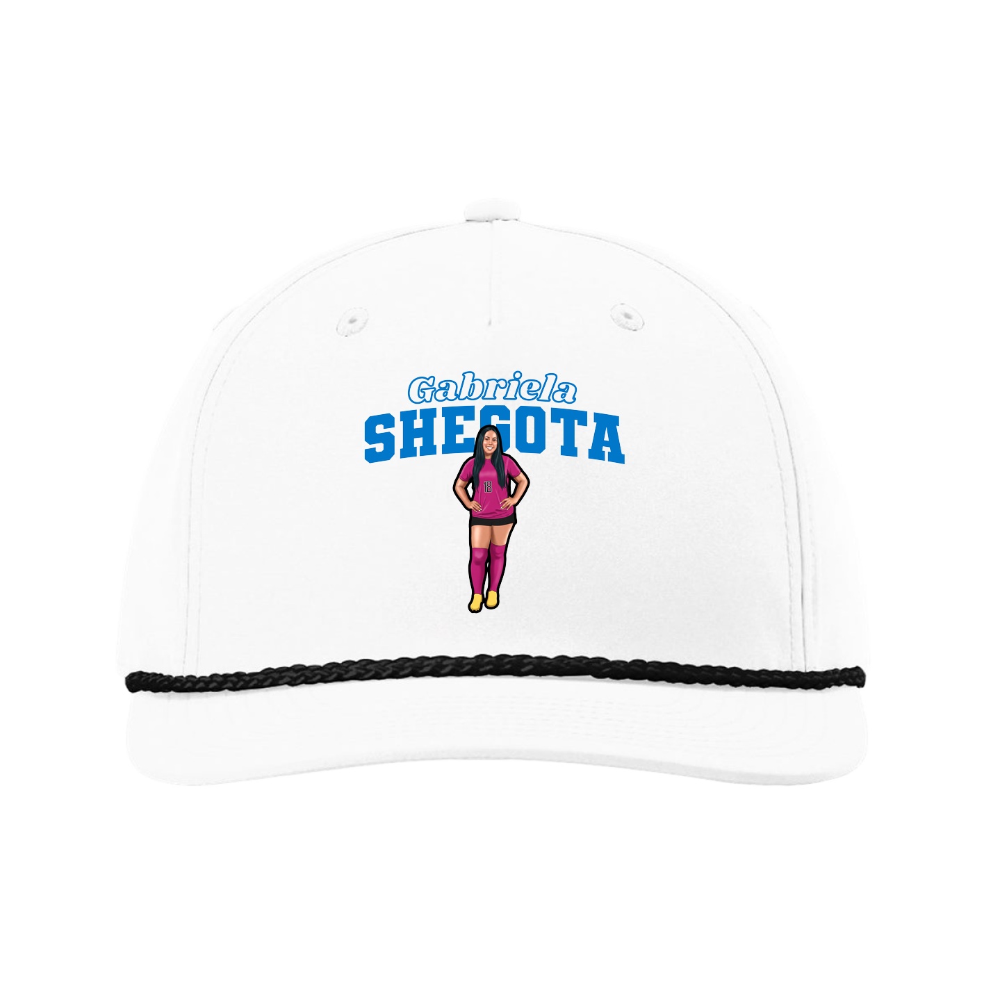 Five-Panel Classic Rope Cap — Name Arch in White